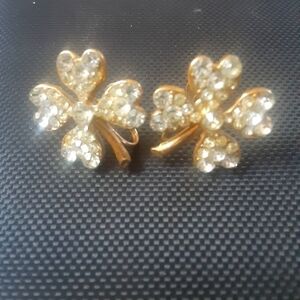 Vintage Shamrock Rhinestone Earrings.
